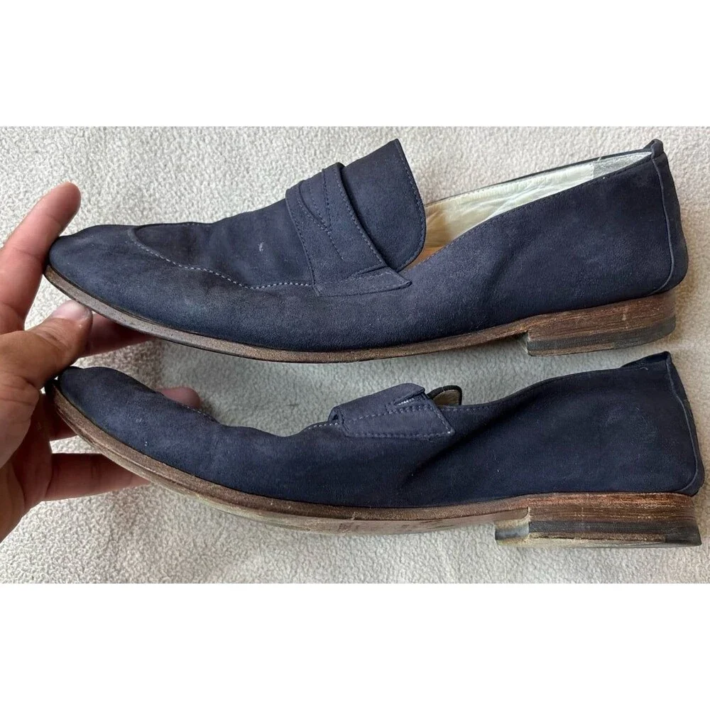 Lucchese Special Collection Fausto Navy Snuffed Suede Mens Penny Loafers 8D